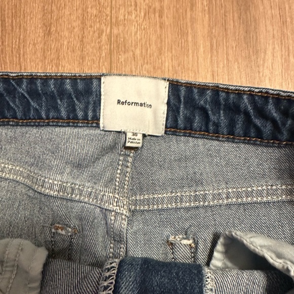 Reformation Jax Stretch High Rise Dark Wash Blue Straight Jeans size 30 - Picture 3 of 8